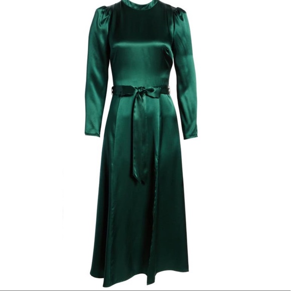 NEW !! Reformation Julius Silk long sleeve Dress - Forest - Picture 4 of 11